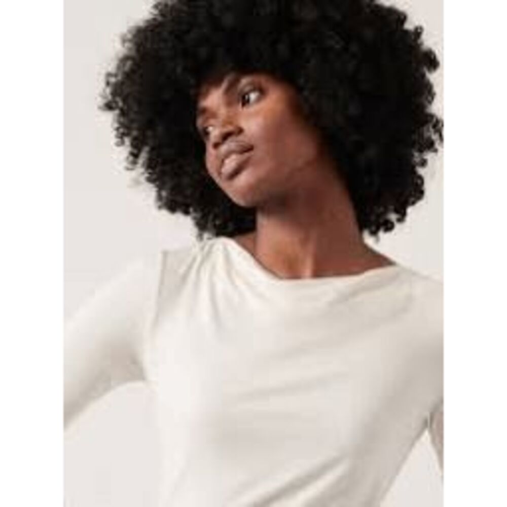 Athleta Weekender Ruched Boat Neck Tencel Long Sleeve Top White Small NEW - Picture 3 of 8